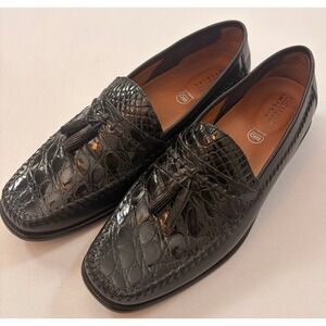 Florsheim Imperial Loafers Mens 11D Black Genuine Caiman Alligator Tassel Shoes